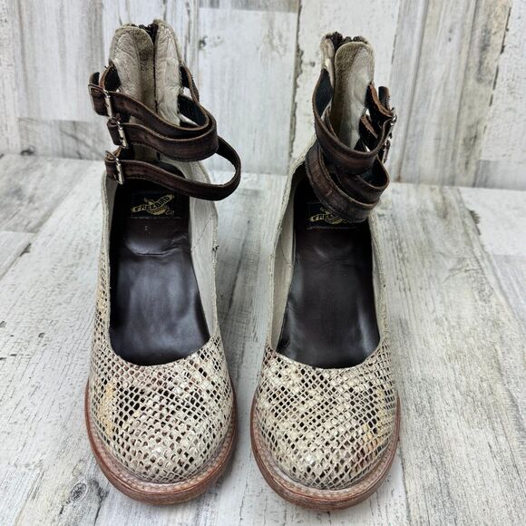 Freebird Randi Snakeskin Leather Boho Buckle Chunky Heels Booties Sandals size 8 - Picture 2 of 12